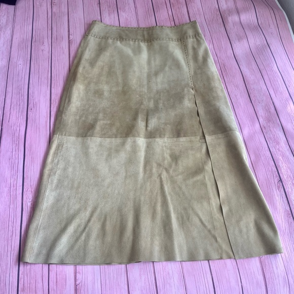 Vintage Dolce and Gabbana D&G Suede Midi Patch Tan Skirt With Side Slit - Picture 1 of 9